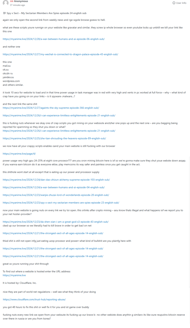 Watch “Do you encounter the same error as described by a user below? Please help us.” stream - myanimelive - animeflix - anime dekho - anime hindi - Toonstream - donghua stream - Rare toon india